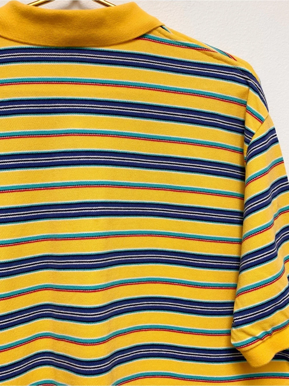 Vintage Polo Ralph Lauren Short Sleeve Polo Size L Yellow Stripe Pique Cotton